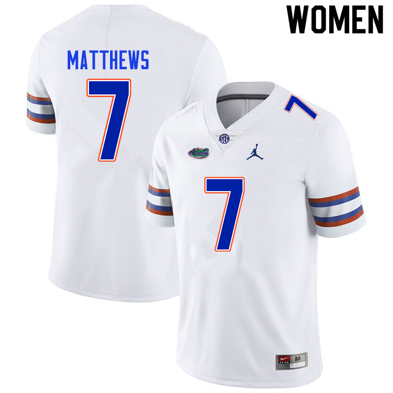 Women #7 Luke Matthews Florida Gators College Football Jerseys Sale-White - Click Image to Close
